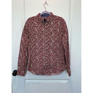 American Eagle Red Floral Button Down Shirt Size Medium